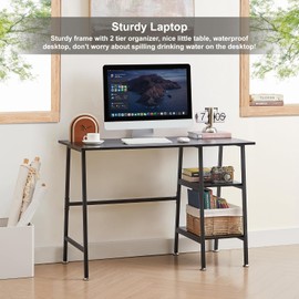 VECELO 43 Inch Computer Desk Writing Study Work Office Table Modern Desk with Shelves Wooden Desk for Home Bedroom,Black Desk