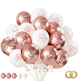 WenmthG Pack of 30 Balloons 50th Birthday Decoration - 50th Birthday Women - 5 Different German Text Motifs, 6 Pieces Each - Diameter 27 cm - Pink White