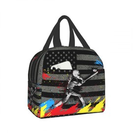 Baseball Player Lunch Bag for Sports Boys American Flag Reusable Insulated Lunch Tote Lunch Box Black Cooler Thermal Lunch Tote Bag for School Work Picnic