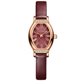 CakCity Women's Dainty Small Oval Leather Strap Watch Ladies Wrist Watch,Black/Rose Gold,CK013,20x27mm