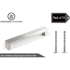 Kingsman Bold Series Pack of 10 Stainless Steel with Brushed Nickel Finish Cabinet Drawer Pull Handle (8 in. (203mm))