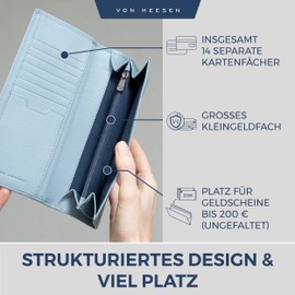 VON HEESEN Leather Wallet for Men and Women, lightblue, Portrait