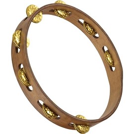 Meinl Percussion Traditional Wood Tambourine - 1-Row Tambourine - 10-inch Diameter - Siam Oak / Brass, Walnut Brown / Natural (TA1V-WB)