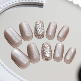 Spar Cat Eye False Nails Ballet Shaped Press on Nails Short Artificial Acrylic Nails Glitter Sequins Design Glossy Fake Nails Full Cover Reusable Coffin False Nails Glue on Nails for Women Supplies