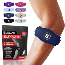 Sleeve Stars Tennis Elbow Brace for Men & Women, Elbow Brace for Tendonitis, Tennis Elbow Strap, Golfers Elbow Brace, Elbow Support Wrap for Tennis Elbow Relief, Fits 9"-23" (Single/Navy Blue)