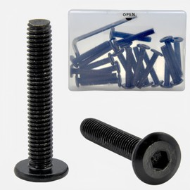 Wlzll M6 x 35mm 20Pcs Flat Head Hex Socket Cap Screws Bolts, Socket Head Screws, 18-8(304) Stainless Steel Surface Black zinc Plated, Full Thread, for Furniture, Offices, garages, with Hex Spanner