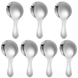 TIESOME 7 PCS Short Handle Spoons, Silver Stainless Steel Mini Scoops Thickened Small Round Spoon Small Coffee Scoops for Canisters Salt Sugar Coffee Tea Condiments Desserts Candy