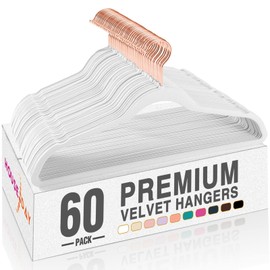 HOUSE DAY White Velvet Hangers 60 Pack, Premium Non-Slip Felt Clothes, Sturdy Heavy Duty Coat, Durable Hangers for Suits, Space Saving with No Hanger Mark, 360° Swivel Rotating Rose Gold Hook