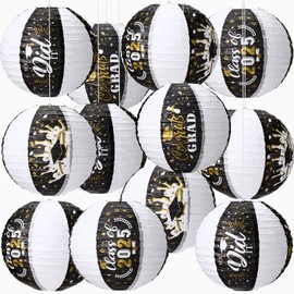 Honoson 12 Pcs Graduation Lanterns Party Decoration Class of 2025 Graduation Cap Decoration 10 Inch Round Hanging Paper Lanterns for Adult Grad Party