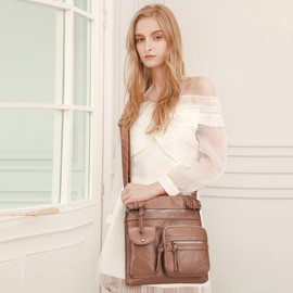 NICOLE & DORIS Women Multi Pockets Handbag Ladies Crossbody Bag Casual Shoulder Bag Student Messenger Bag Soft Leather Bags Designer Satchel Pink