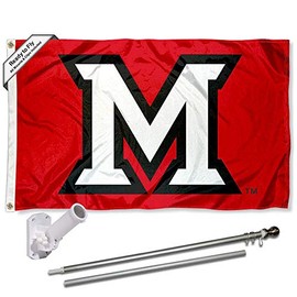 College Flags & Banners Co. Miami Redhawks Flag with Pole and Bracket Complete Set