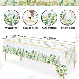 Hegbolke 4 Pack Sage Greenery Leaves Eucalyptus Leaf Table Covers - 51x107 Sage Greenery Oh Baby Tablecloths, for Baby Shower Party Home Birthday Wedding Table Decor