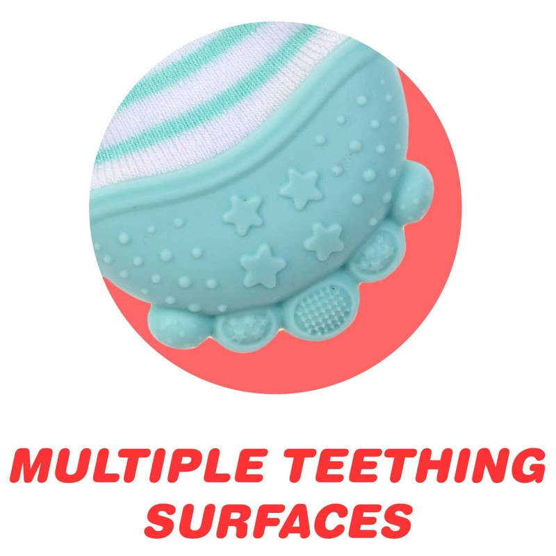 Nuby Soothing Teether Sock, Baby Blue Stripes, 5"