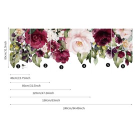 Flortlias Fabric Peel and Stick Floral Wall Decal, Self-Adhesive Peony Flowers Wallpaper, Rose Sticker for Living Room Bedroom Wall Decor (Burgendy Pink Rose Garden)