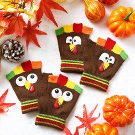 Cutecrop 4 Pairs Sports Run Now Gobble Later Running Gloves(Brown,Cute Turkey)