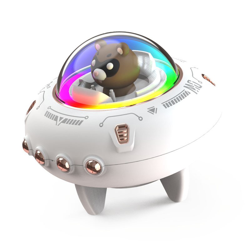 Wireless Bluetooth Speaker Cute Spaceship Shape Speaker Colorful Light Desktop