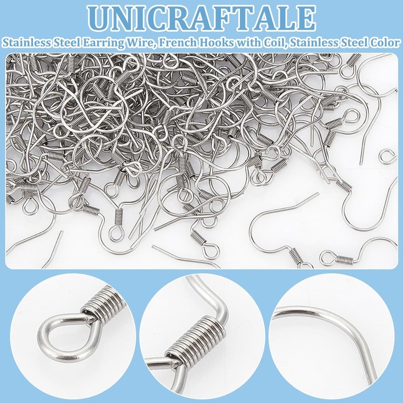 UNICRAFTALE 300Pcs Fish Hook Earring Hooks Findings 316 Surgical Stainless