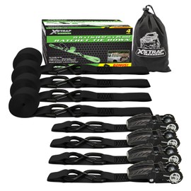 XSTRAP STANDARD Ratchet Tie Down Straps - 4 Pk - 1'' x 15 Ft - 630 Lbs Load Cap 1890 Lbs Break Strength-Cargo Straps with Padded Handles & Coated S Hook W/Safety Clip for Motorcycle, Truck (Black)