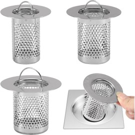 3Pcs Sink Drain Strainers, Shower Strainer Drain Hair Catcher Floor Drain Filter with Handle Stainless Steel Drainer Filter Used to Prevent Clogging of Kitchen Sinks(Silver)