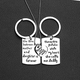 ShiQiao Spl 3pcs Daddy's Mama's World The Love Between Mother and Daughter is Forever Mother Mom Father Daddy Necklace Pendant Set Dad Mom Christmas Birthday Gift