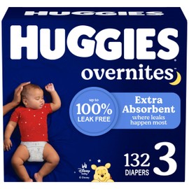 Huggies Size 3 Overnites Baby Diapers: Overnight Diapers, Size 3 (16-28 lbs), 132 Ct (2 Packs of 66), Packaging May Vary