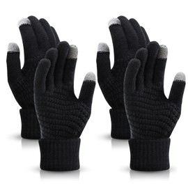 TAGVO 2 Pairs of Women's Winter Knitted Gloves, Pair of Warm Gloves, Touchscreen Thin Fleece Liner Full Finger Gloves, Suitable for Indoor Leisure Work or Outdoor Driving, Commuting, Shopping, Black &