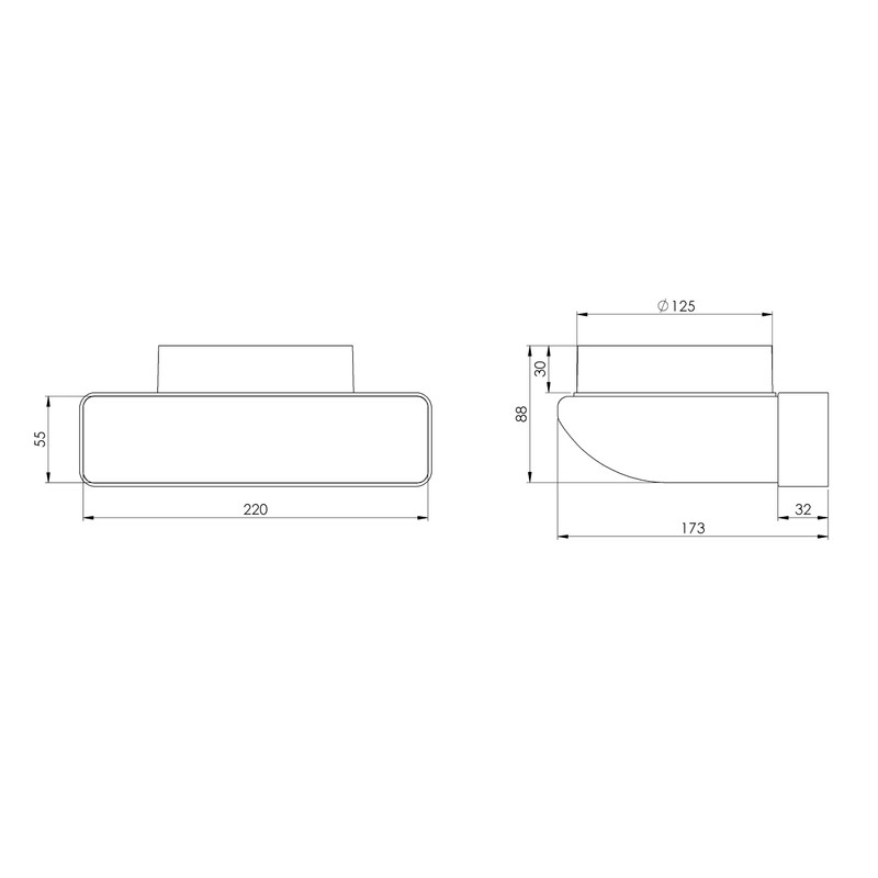 Steinberg14 White 125 mm - 220x55mm Rectangular to Round 90