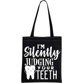 Dentist Gift Dental Hygienist Gift Dental Assistant Gift I’m Silently Judging Your Teeth Dental Graduation Zipper Pouch bag (Judging Your Teeth ToteBlack)
