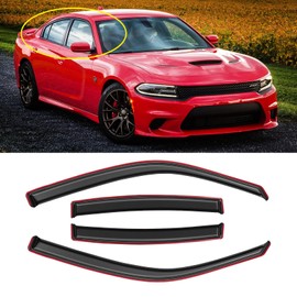 in-Channel Window Rain Guards for 2011-2023 Dodge Charger, Window Visor Guard Vent Shade Wind Deflector Rain Shield Protector Sun Visor 2012 2013 2014 2015 2016 2017 2018 2019 2020 2021, 4PCS