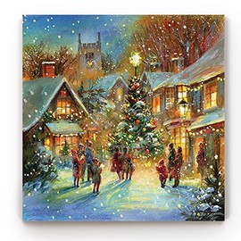 Renditions Gallery Evening Carol by Jim Mitchell Wall Art, Christmas Decor, Idyllic Winter Town, Vibrant Colors, Premium Gallery Wrapped Canvas, Ready to Hang, 32 in H x 32 in W, Made in America