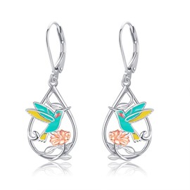 Hummingbird Earrings S925 Sterling Silver Hummingbird Dangle/Drop Earrings Hummingbird Jewelry for Women