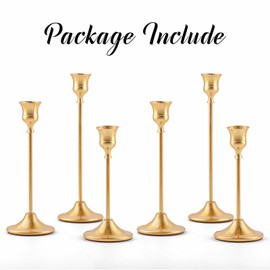Gold Taper Candle Holder Set of 6, Vintage Gold Candlestick Holder Brass Candelabra Candle Sticks for Table Centerpiece Wedding, Dinning, Party Home Décor