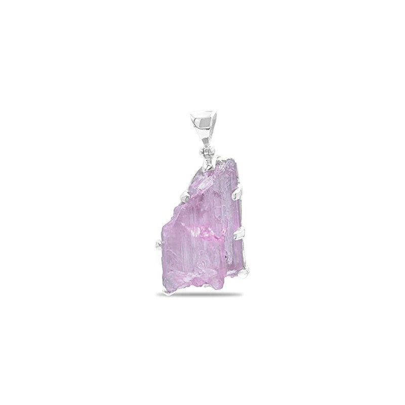 Starborn Rough Kunzite Gemstone Sterling Silver Pendant - large