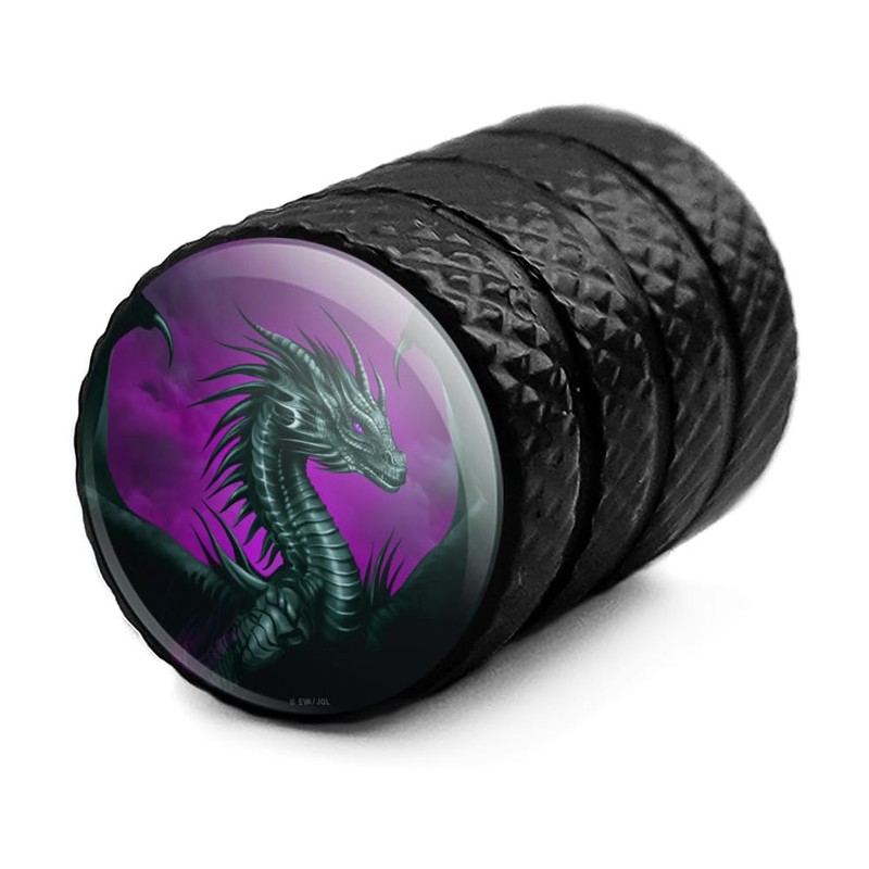 Black Dragon Valve Stem Caps for Tire Rim Wheel Aluminum