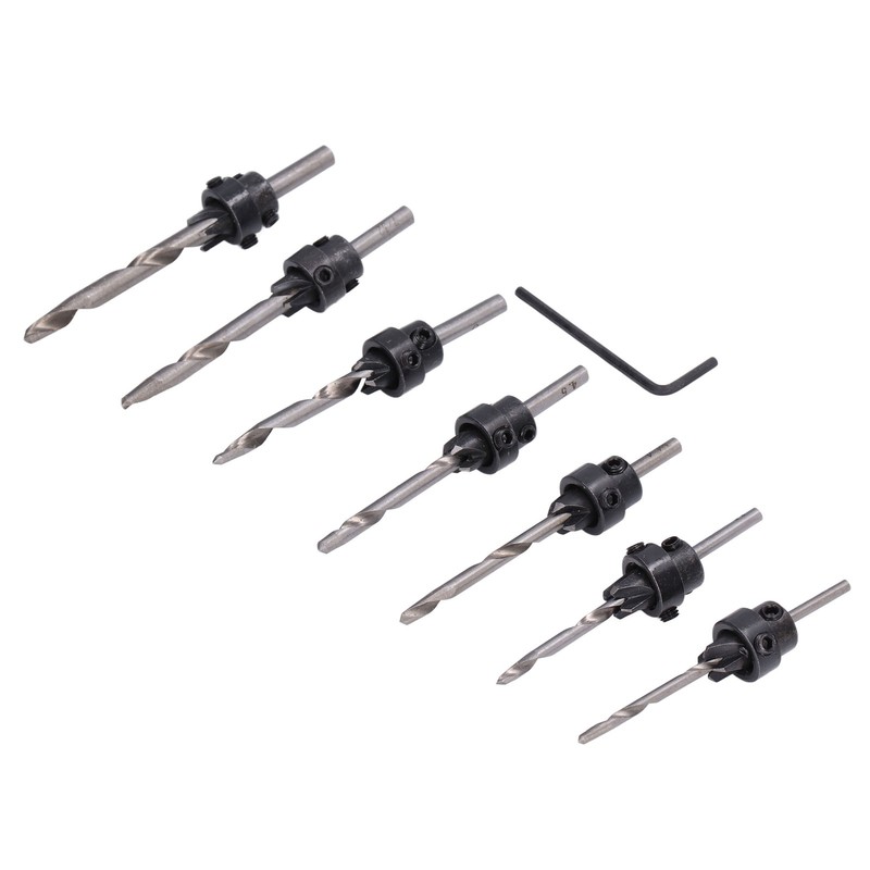 8Pcs/Set Tapered Countersink Bit Screw Set High Speed Steel Wood