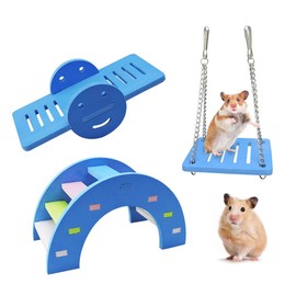 WishLotus 3pcs Lovely Hamster Play Toys, Rainbow Bridge & Seesaw & Swing, Climb and Play Toy, Boredom Breaker Small Animal Activity Toy, DIY Hamster Cage Accessories for Small Pets (Blue)