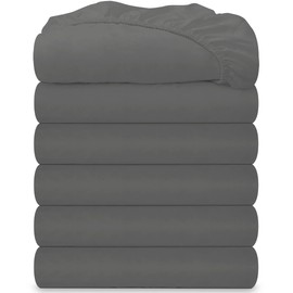 Royale Linens 6 Pack Queen Fitted Sheet Set - Bottom Sheet - Ultra Soft & Breathable - Brushed 1800 Microfiber - Wrinkle & Stain Resistant - Hotel Quality Deep Pocket Stretch Up to 16" (Queen, Grey)