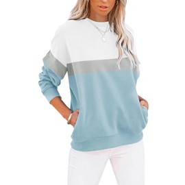 TICTICMIMI Women's Casual Long Sleeve Color Block/Solid Tops Crewneck Sweatshirts Cute Loose Fit Pullovers With Pockets A-blue