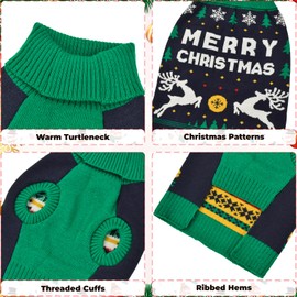Vehomy Christmas Dog Sweater Xmas Pet Dog Clothes Dog Cat Turtleneck Knitwear with Christmas Trees Elks Snowflakes Christmas Knitted Sweater Shirt Pullover Apparel for Small Medium Dogs L