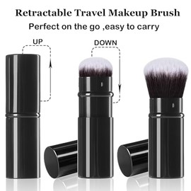 Keriloo Brocha de Maquillaje Retráctil, Paquete de 2 Brochas Kabuki de Viaje para Base en Polvo, Brochas de Rubor Facial para Mezclar Líquido, Rubor, 