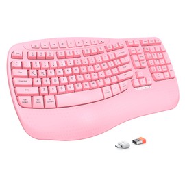 MEETION Wireless Ergonomic Keyboard with Wave Keys and Wrist Rest - Pink