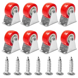 8 Pcs 1.5 Inch Non Swivel Casters,No-Swivel Hard Rubber Caster Wheels with Screws,Mini Caster Wheels for Cart, Furniture, Workbench (Red)