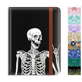 Rimilak Passport Holder, RFID Blocking Passport Cover Wallet with Vaccine Card Slot, Leather Travel Documents Organizer Protector for Women and Men, OK Skull