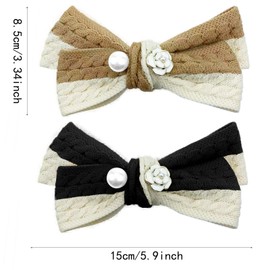 2 PCS Pearl Hair Bows Clips,Handmade Knitting Hair Clips Crochet Hair Accessories Hair Pins Large Hair Barrettes for Thick Thin Long Hair for Women and Girls