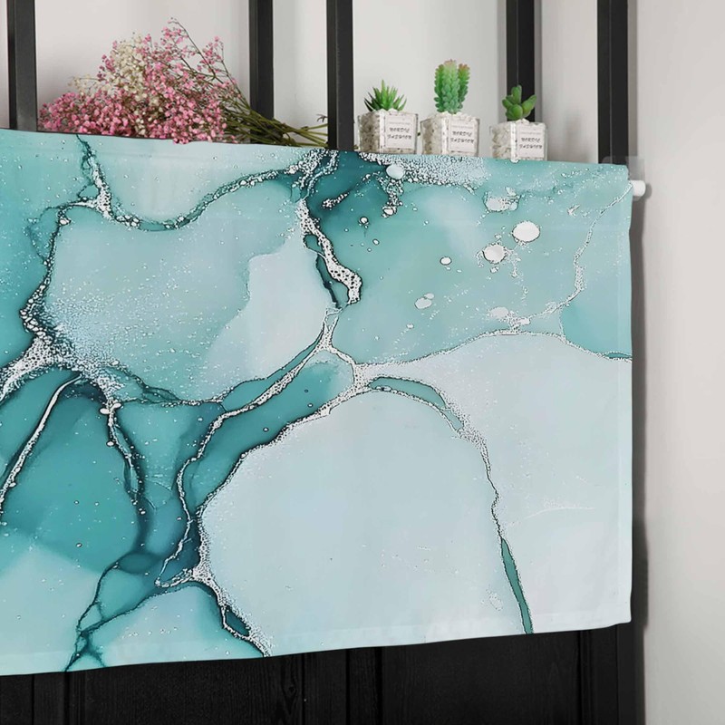 Hokiten Teal Marble Pattern Window Valance Curtains, Window Treatment for