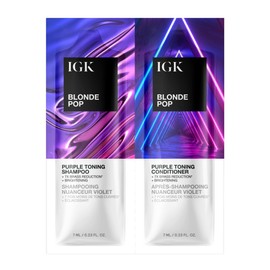 IGK BLONDE POP Shampoo & Conditioner Tandem Packette | Brighten + Neutralize Brass | Vegan + Cruelty Free | 0.46 Oz