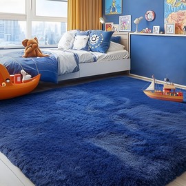 PAGISOFE 6x9 Navy Blue Rug Fluffy Shag Machine Washable Large Rugs for Living Room, Bedroom, Soft Rugs for Kids Room Carpet Nursery Boys Room Dorm Rug Kid Playroom Navy Area Rug Teen Home Decor