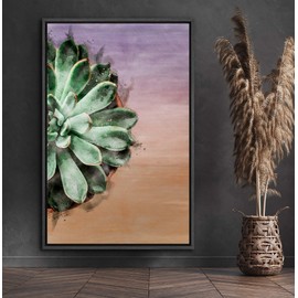 SIGNFORD Framed Canvas Wall Art Echeveria Green Desert Rose in a Pot Botanical Succulent Watercolor Impressionism Modern Closeup Relax/Calm for Living Room, Bedroom, Office - 24x36 inches