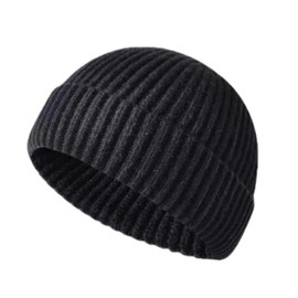 Men's Fisherman Beanie - Knitted Cuffed Winter Hat for Warmth and Style for Him(Black)