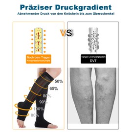 2 Pairs of Compression Stockings for Men and Women, 15-25 mmHg Compression Socks, Support Stockings for Varicose Veins, Edema, Flight Travel, Sports, Black+blue, L - XL